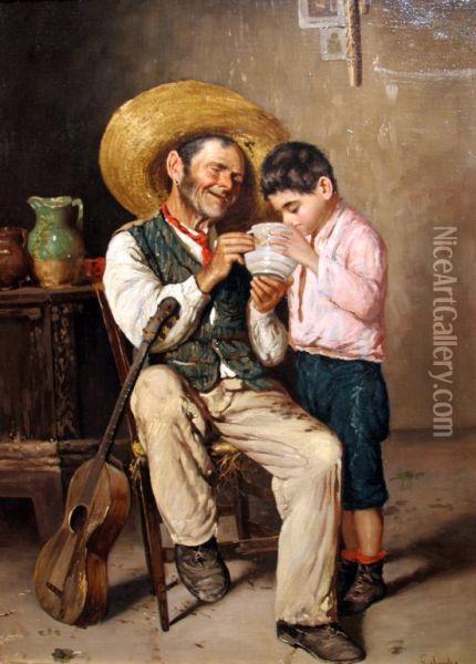 Il Nonno E Il Nipotino Oil Painting - Giulio Amodio