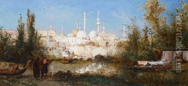 View Of Istanbul Oil Painting - Pierre (Henri Theodore) Tetar van Elven