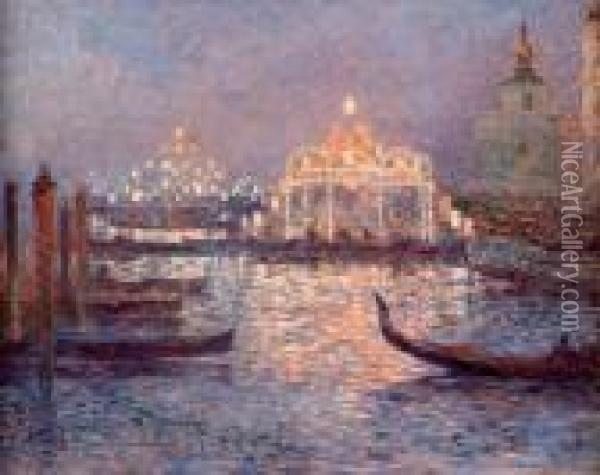 Venise, Gondoles Aux Lampions Et Manege Oil Painting - Ferdinand Loyen Du Puigaudeau