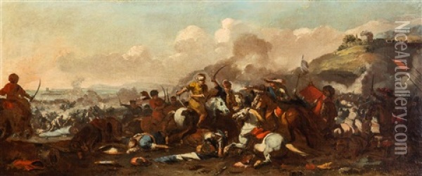 Cavalry Battle Between Turks And Christians Oil Painting - Jacques Courtois