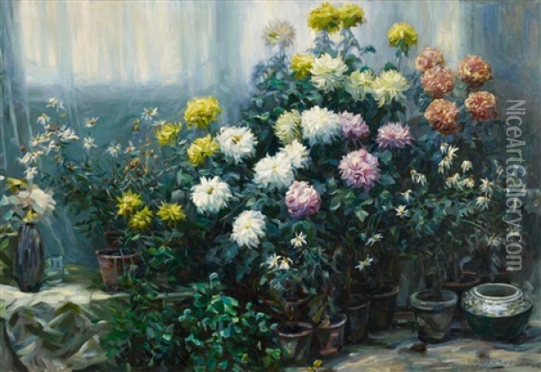 Chrysanthemen Oil Painting - Alexander Max Koester