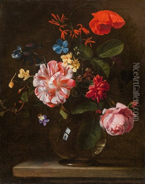 Flowers In A Glass Vase Oil Painting - Herman Verelst