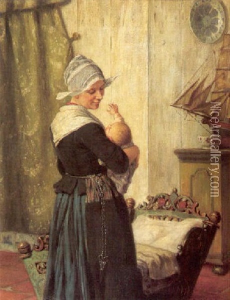 An Interior Scene With A Mother And Her Child Oil Painting - Karl Emil Muecke