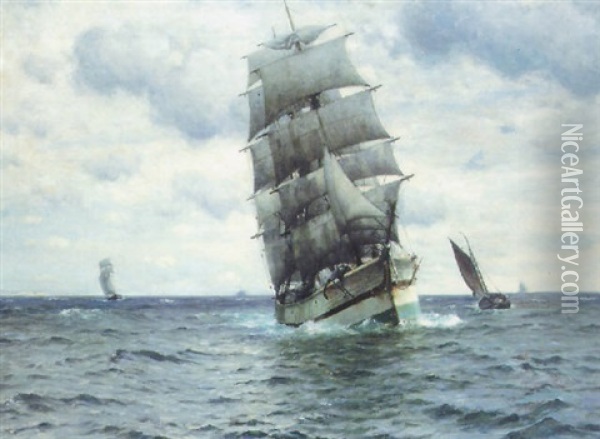 A Clipper In Full Sail Oil Painting - William Edward Norton