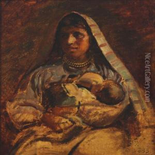 Mother Breastfeeding Her Child Oil Painting - Joakim Skovgaard