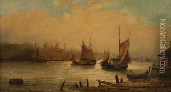 Barges On The Thames Oil Painting - Millson Hunt