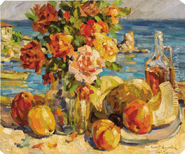 Still Life With Flowers And Fruit Oil Painting - Konstantin Alexeievitch Korovin