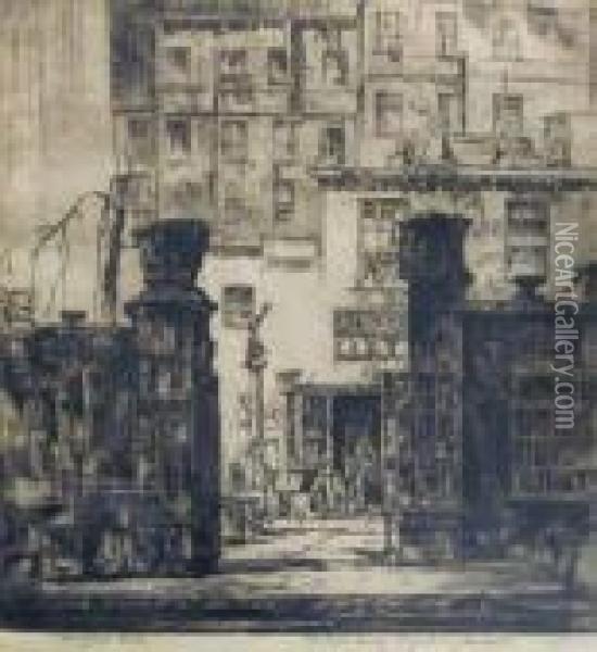 City Scene- Antique Shop Oil Painting - Earl Horter