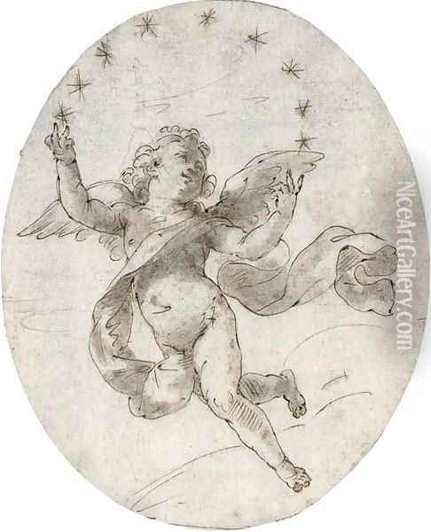 A putto with nine stars Oil Painting - Filippo Pedrini