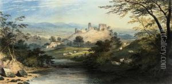 Sheep Grazing Before Castle Ruins Oil Painting - Charles Frederick Buckley