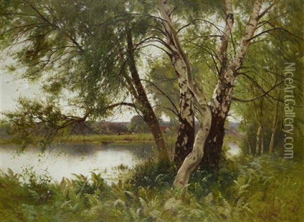 A Tranquil River Landscape Oil Painting - Ernest Parton