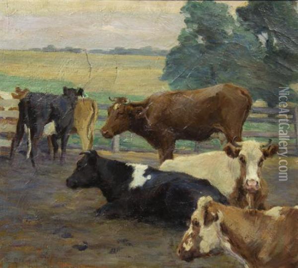 Cows Oil Painting - E. Glamer