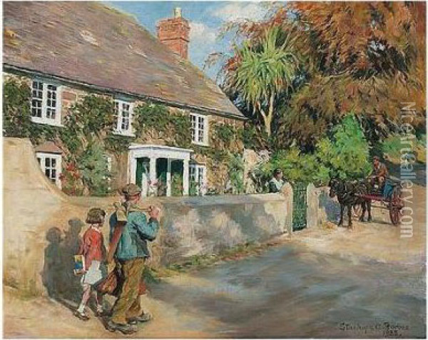 An Old Cornish Manor Oil Painting - Stanhope Alexander Forbes