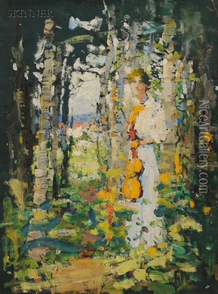 Woman In The Forest Oil Painting - Anna S. Fisher