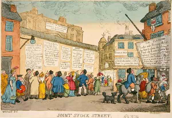 Joint Stock Street, 1809 Oil Painting - George Moutard Woodward