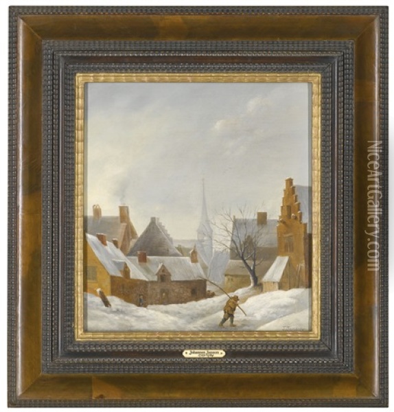 A Village In Winter Oil Painting - Johannes I Janson