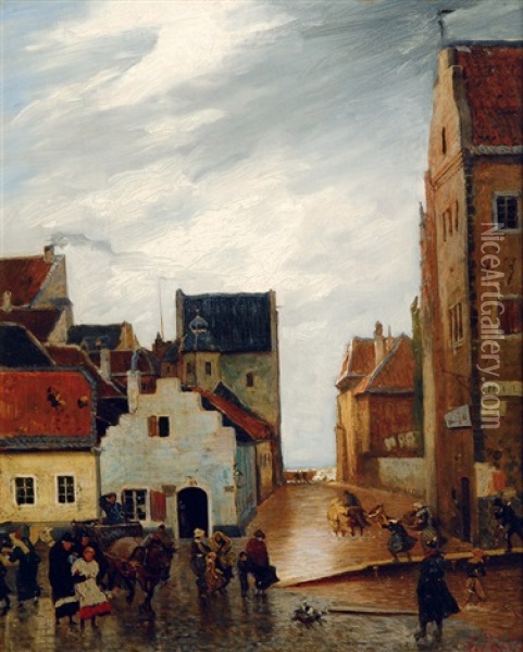 Busy Town By The Sea Oil Painting - Louis Kolitz