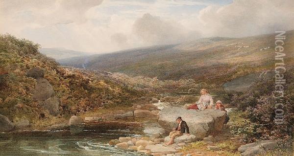 A Yorkshire Beck Oil Painting - John Henry Mole