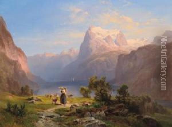 Blick Auf Den Urirotstock Beim Vierwaldstattersee Oil Painting - Anton Hansch