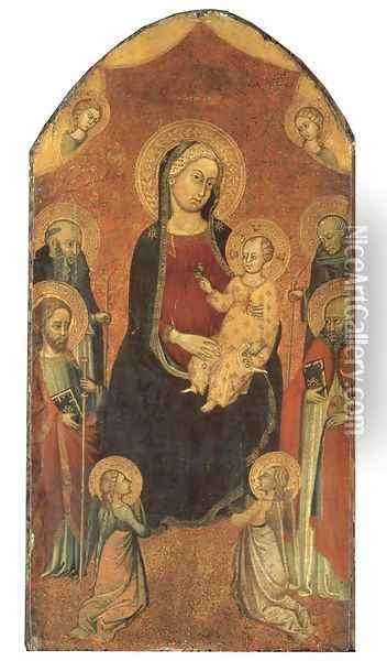The Madonna and Child Enthroned, flanked by Saints and Angels Oil Painting - Tuscan School