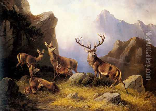 Deer in a Mountainous Landscape Oil Painting - Moritz Muller