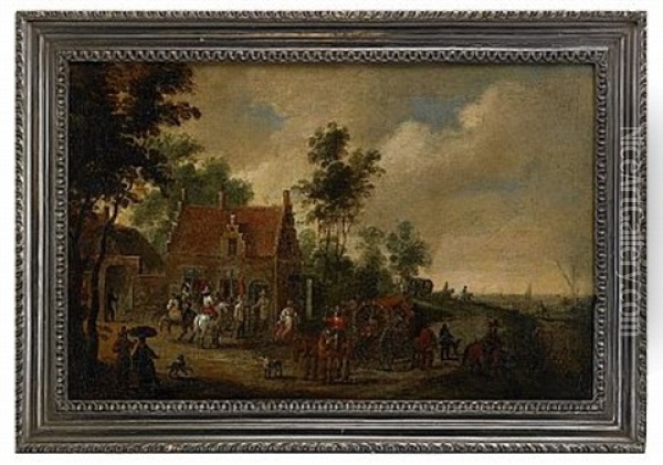 Rastande Sallskap Vid Vardshus Oil Painting - Pieter Meulener