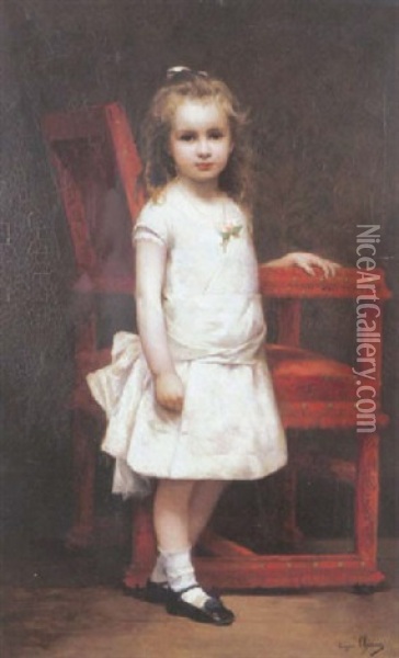 Portrait De Fillette Au Fauteuil Rouge Oil Painting - Eugene Romain Thirion