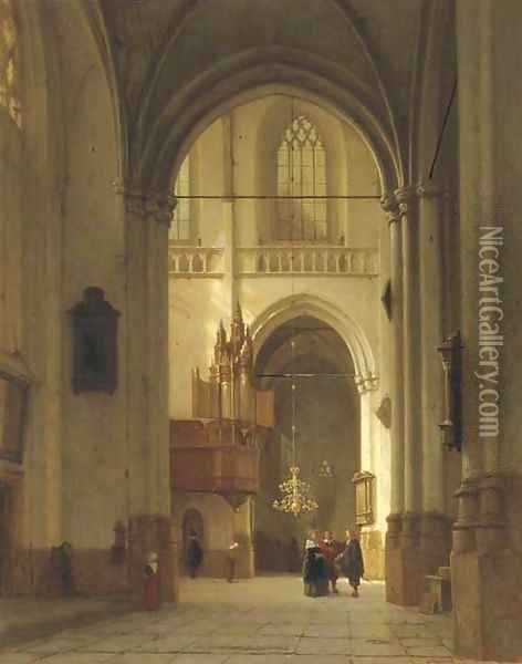 Figures in the Nieuwe Kerk, Amsterdam Oil Painting - Jan Jacob Schenkel
