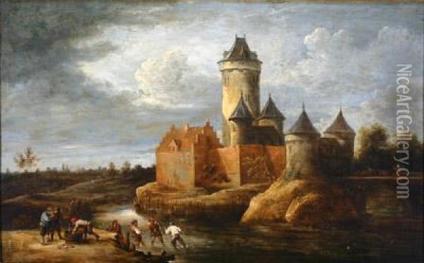 Landscape With Castle And Figures Oil Painting - David The Younger Teniers