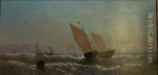 Fishing Vessels Off A Headland Oil Painting - William Callcott Knell