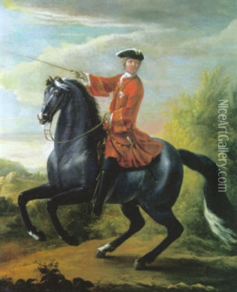 Portrait De Militaire A Cheval Oil Painting - Charles Parrocel
