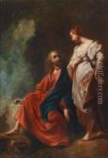 Christus Und Die Samariterin Am Brunnen Oil Painting - Giovanni Battista Piazzetta