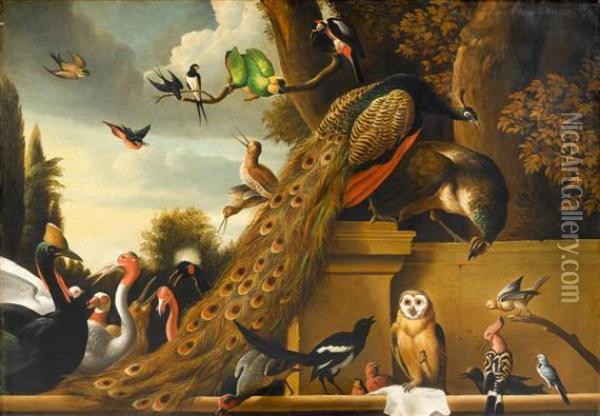 Gathering Of Bird Life Oil Painting - Melchior de Hondecoeter
