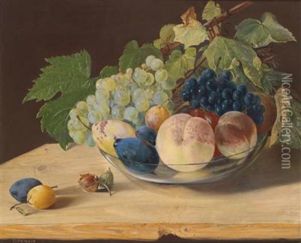 Still Life With Fruit On A Wooden Table Oil Painting - Jan Nepomuk Jeremias