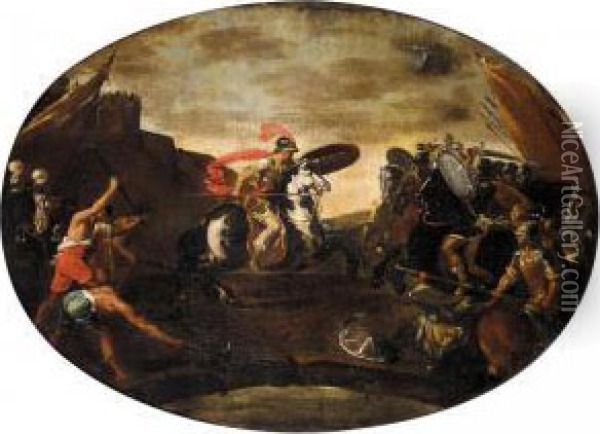 Horatius Cocles Defending The Bridge Over The Tiber Oil Painting - Antonia Tempesta