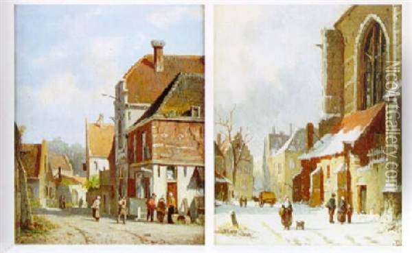 Dutch Street Scene In Summer Oil Painting - Adrianus Eversen
