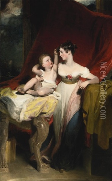 Portrait Of Anne, Viscountess Pollington, Later Countess Of Mexborough, With Her Son, John Charles, Later 4th Earl Of Mexborough Oil Painting - Thomas Lawrence