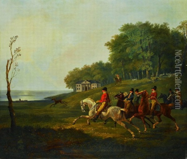 Kustenpartie Mit Reitern Bei Der Parforcejagd Oil Painting - Johann Conrad Gessner