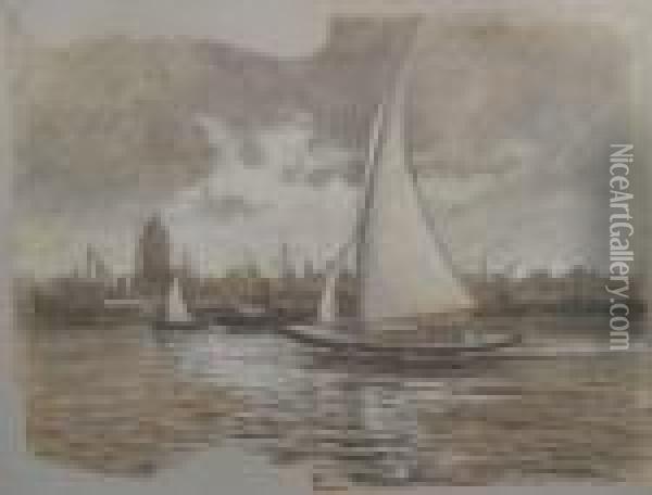 Velero En El Puerto Oil Painting - Roberto Castellanos Mane