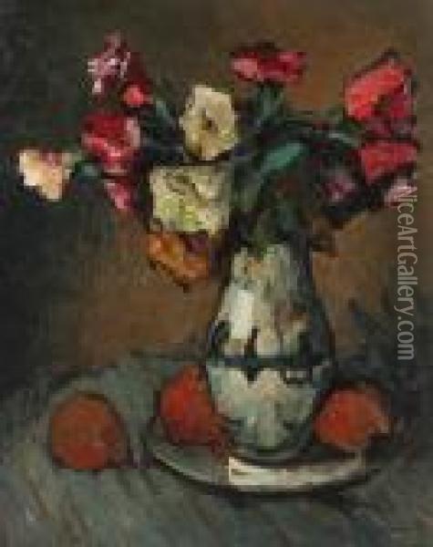 Still Life With Apples And Flowers Oil Painting - Petrascu Gheorghe