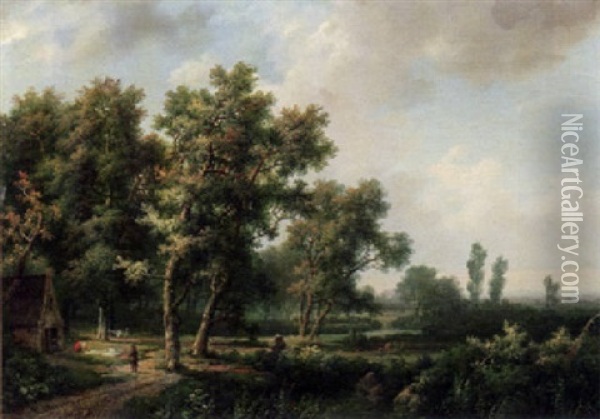 Weite Landschaft. Links Im Sonnenlicht Ein Gehoft Oil Painting - Marinus Adrianus Koekkoek