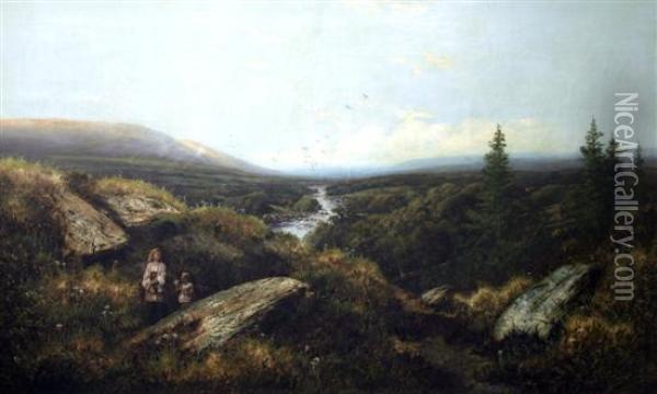 Mother And Child In An Extensive Landscape Oil Painting - Edmund John Niemann, Snr.
