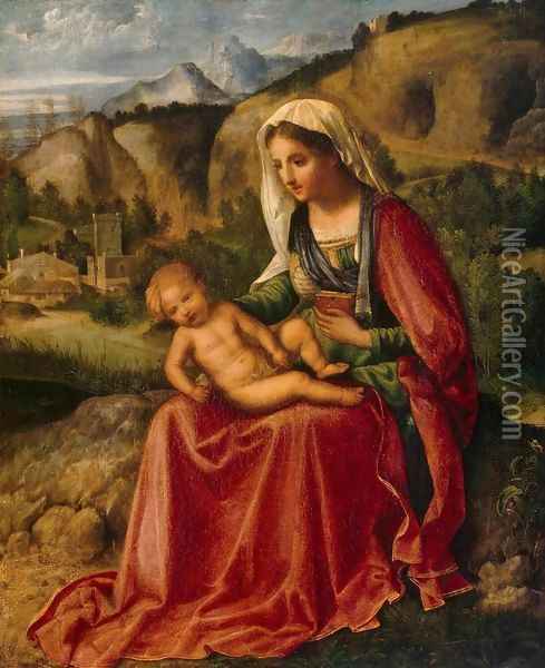Virgin and Child in a Landscape Oil Painting - Giorgione