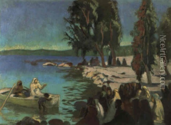 Jesus Prechant Sur Le Lac De Tiberiade Oil Painting - Maurice Denis
