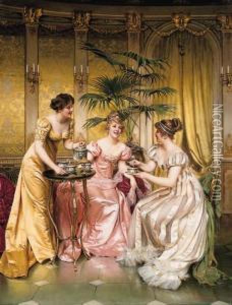 Three For Tea Oil Painting - Charles Joseph Frederick Soulacroix