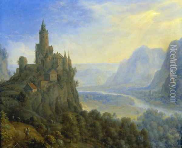 Mountainous landscape with a castle Oil Painting - Cornelis Saftleven