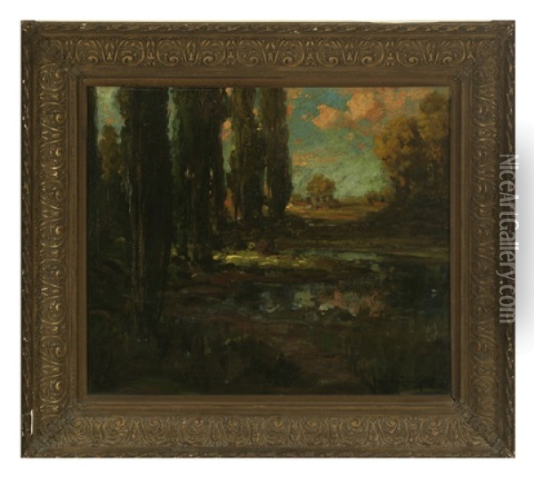 Landscape With Cypress Trees Oil Painting - Ralph Davison Miller