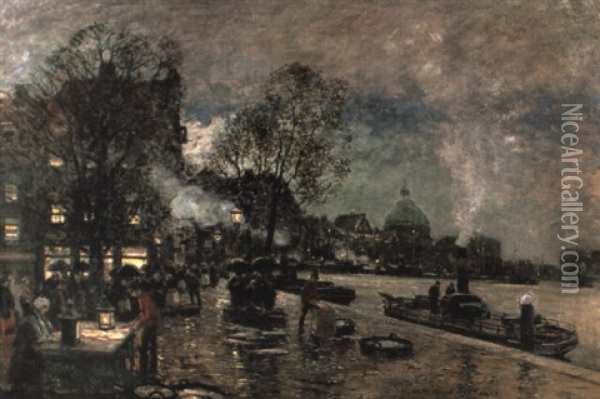 Fischmarkt In Amsterdam Oil Painting - Heinrich Hermanns
