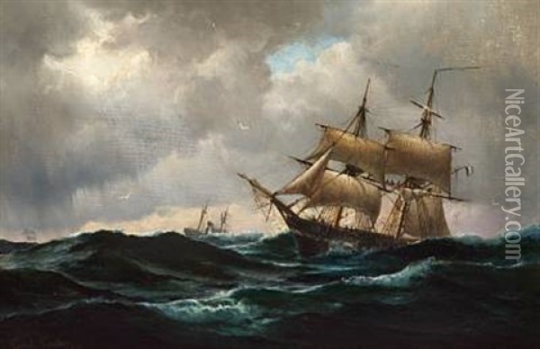 A French Brig On The Open Sea Oil Painting - Carl Ludvig Thilson Locher