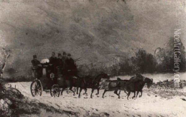 Rushing Coaches In The Snow Oil Painting - Philip H. Rideout